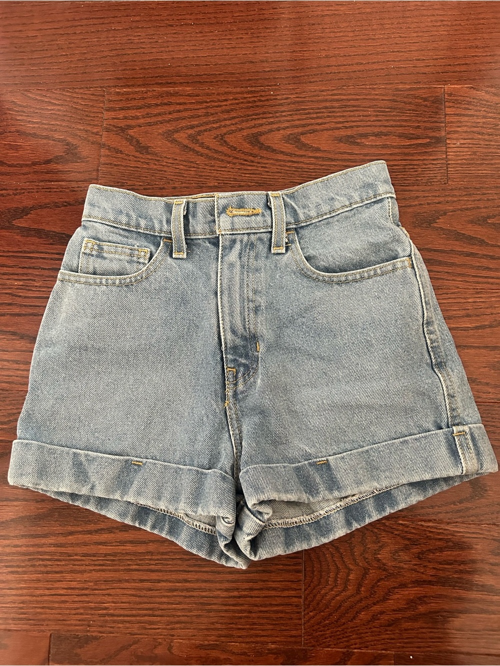 American Apparel Light Blue Rolled-Hem Denim Shorts